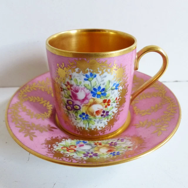TASSE LITRON en PORCELAINE de LIMOGES décor SEVRES PEINT MAIN intérieur OR (#2)