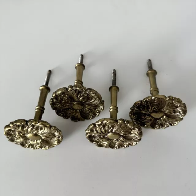 Vintage 1960’s Brass Japan Ornate Round Floral Metal Drapery Curtain Tie Backs