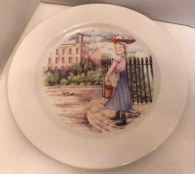 8” Royal Doulton Hotel Porcelain Lunch Salad Plate Scene Girl w/ Baskets Apples