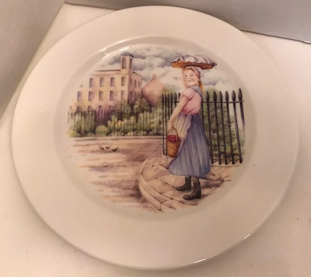 8” Royal Doulton Hotel Porcelain Lunch Salad Plate Scene Girl w/ Baskets Apples
