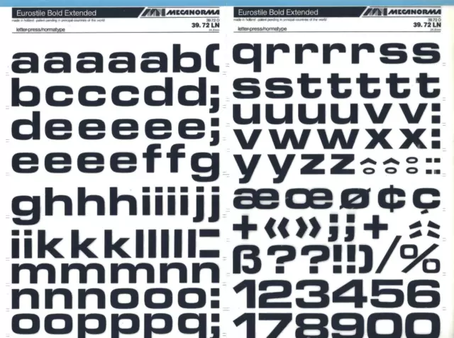 Hoja de Letras de Transferencia MECANORMA A3 #726 EUROSTILE BOLD EXTENDIDA 24,7mm