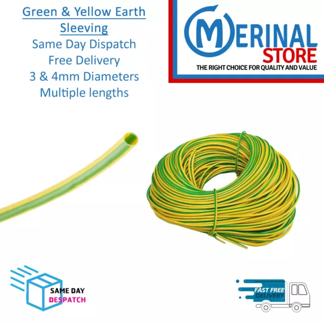 PVC EARTH SLEEVING Green Yellow 2mm 3mm 4mm Electrical wire cable - KNG  Fixings £3.50 - PicClick UK