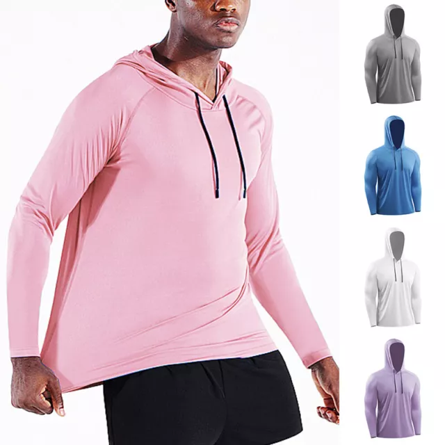 UPF50+ Men's Sun Skin Protection T-Shirt Hoodie Long Sleeve Outdoor Fishing Top₊