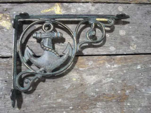 9" Anchor Shelf Bracket Verdigris Antique Bronze Cast Iron Shelf Bracket Set 2