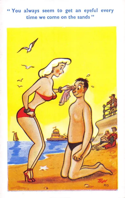 Postcard Comic  Risque Girl Boobs Bikini  Eyeful