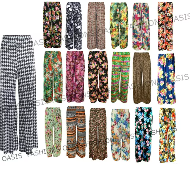 New Plus Size Womens Floral Print Ladies Wide Leg Palazzo Trousers Pants 10 - 26