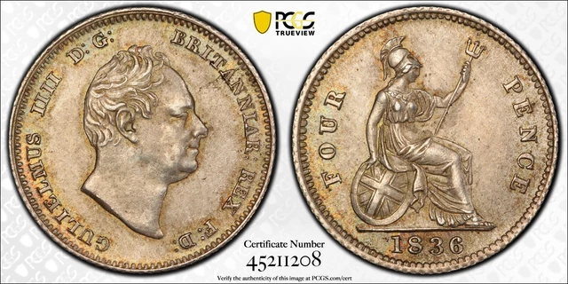 Silver 1836 Great Britain 4 Pence Groat S-3837 | PCGS MS64
