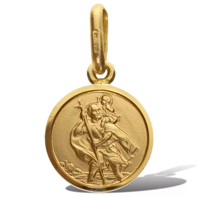 9Ct Gold St Christopher Free Engraving 8.5Mm Round St Chris Travel Pendant Box