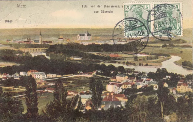 Carte postale ancienne MOSELLE METZ vue générale timbrée 1911