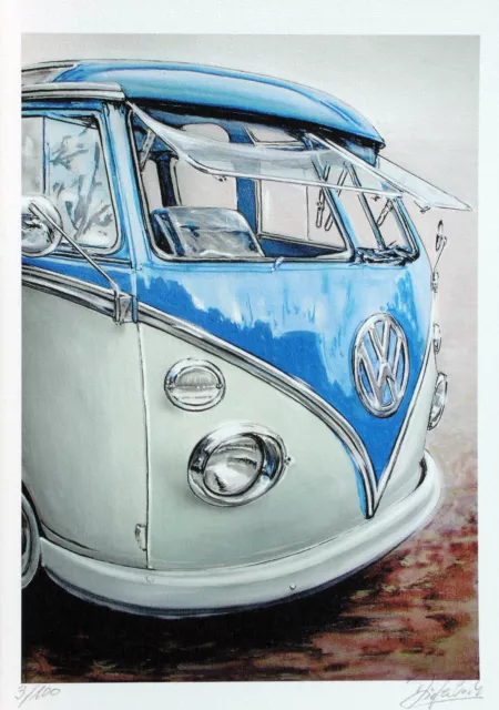 Original Kunst Grafik " VW BUS " Grafik Grafica Gráfico signiert limit.