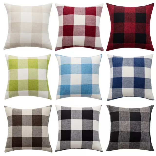 Tartan Check Plaid Cushion Cover Cotton Linen Throw Pillow Case 18inch 45x45cm