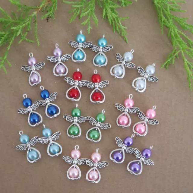 10-20 Mix Angel Charms Pendant Metal Heart Pearl Beads Xmas Tree Decoration