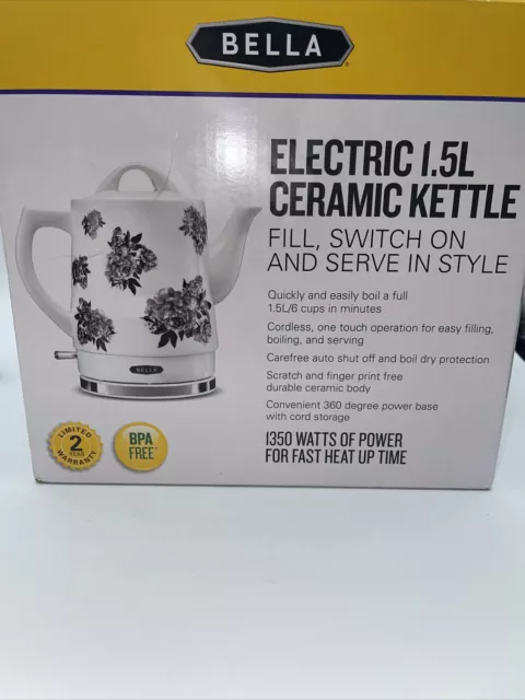 Bella 1.2l Electric Ceramic Tea Kettle With Detachable Base and Boil Dry  for sale online