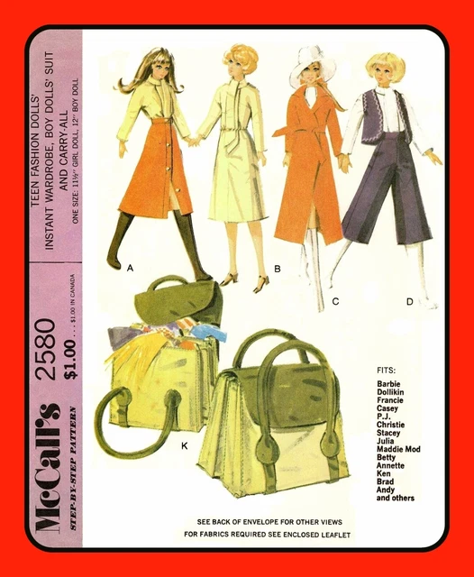 11½ Barbie Doll Clothes Instant Wardrobe McCall's 7429 Vtg 1964 Sewing  Pattern