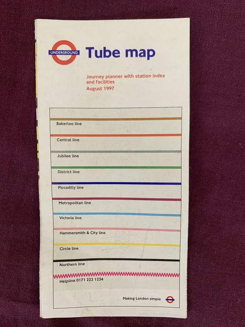 1997 VINTAGE TUBE Map. London Underground. August 1997. EUR 11,84 ...