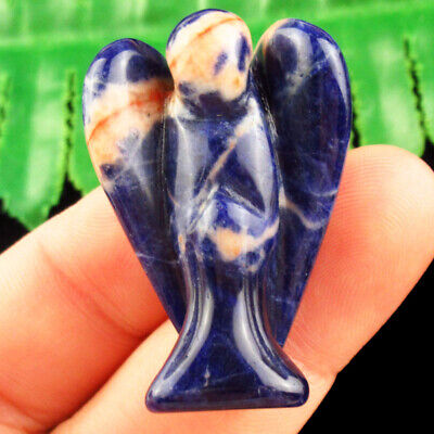39x27x14mm Carved Natural Old Sodalite Angel Figurine Decoration Q03861