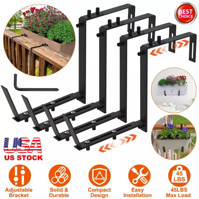 4 Pack Adjustable Window Box Deck Railing Planter Box Bracket Flower Pots Holder