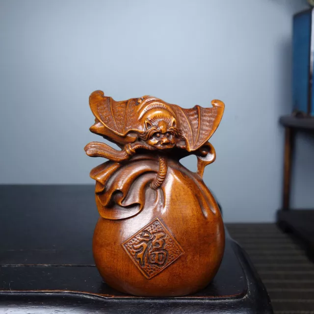 Chinese Boxwood Wood Carving Exquisite Bat Statue Nice Art Work Wooden Figurines