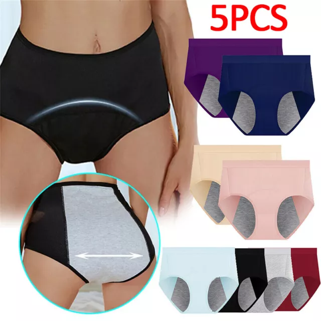 5 Pack Ladies Girls Period Pants Knickers Leak Proof Menstrual Underwear Briefs