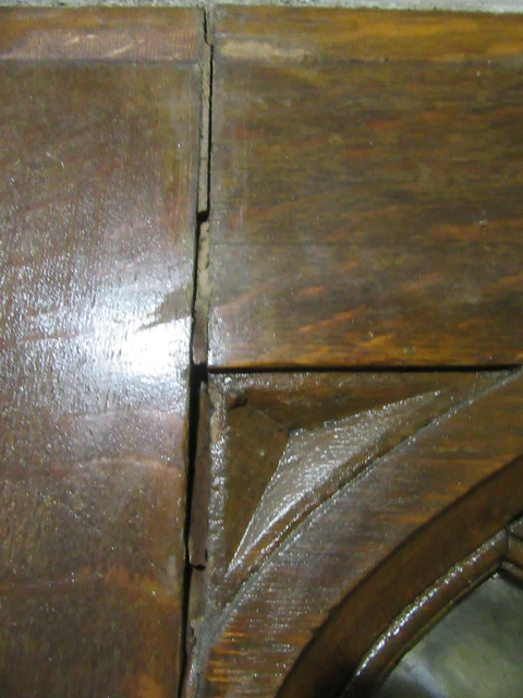 ~ Antique Gothic Oak Double Entrance French Doors With Stained Glass ~ 55 X 84 6