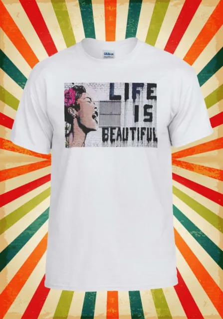 Banksy Life is Beautiful Street Art Uomo Donna Gilet Tank Top Unisex T-shirt 1515