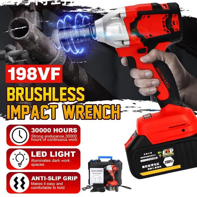21V 520Nm  Brushless Cordless Impact Wrench Power Driver Li-Ion Battery  ^