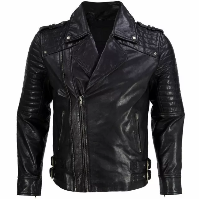 Nuevo para Hombre Moto Chaqueta de Piel de Cordero Abrigo Talla Xs S M L XL -