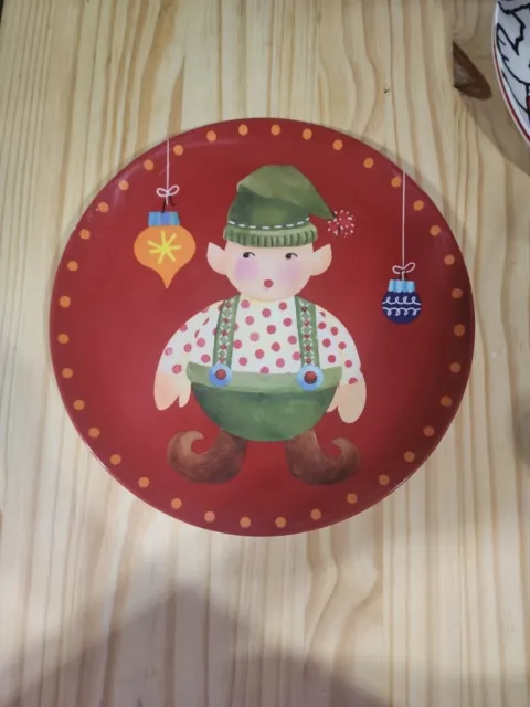 Pottery Barn Kids Christmas Melamine Plate Elf Ornaments Red Dinner Ware