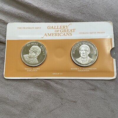 1970 Gallery of Great Americans .925 Silver Proof Medals Boone & B.T. Washington