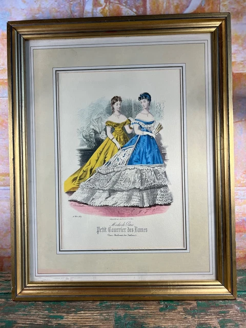 Gravure De Mode Ancien Encadrée 28,5x34 Vintage Cadre Doré