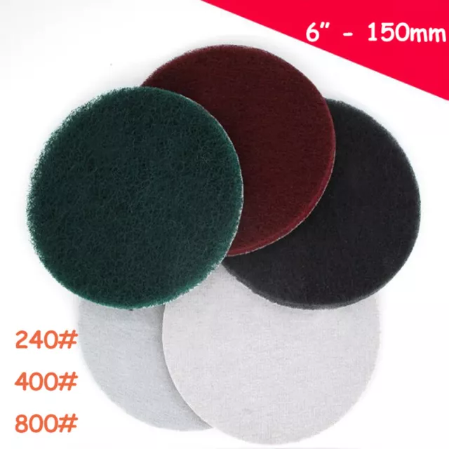 6" Nylon Fiber Scouring Pads Hook & Loop Abrasive Cleaning Pad 240 400 800 Grit