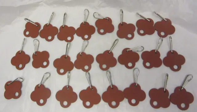 24 KEY TAGS Red Durable Fiber w/ Metal Hook for Key System NEW UNUSED Keychain