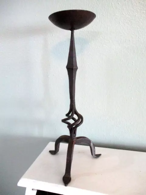 Wrought Iron Hand Forged 3 legged tripod spiral elements 12.5'' candle holder