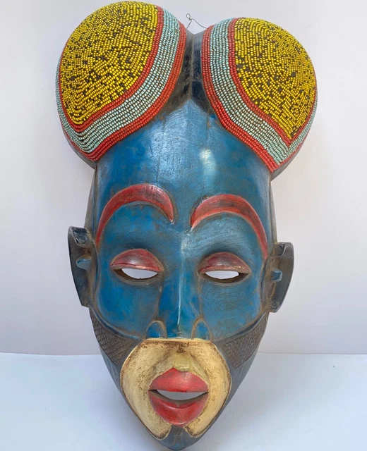 African Baule Mask Beautiful Beaded Vintage Tribal Face Mask