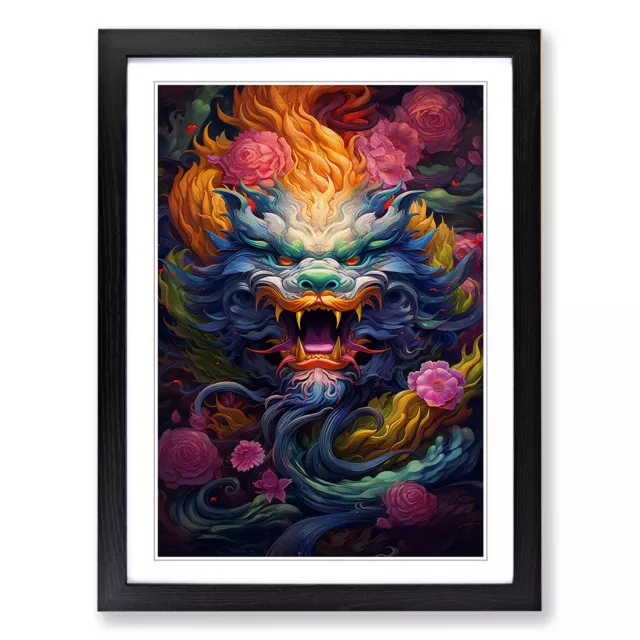 Chinese Dragon Colour Field Wall Art Print Framed Canvas Picture Poster Decor