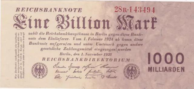 Schein eine Billion Mark 1.11.1923