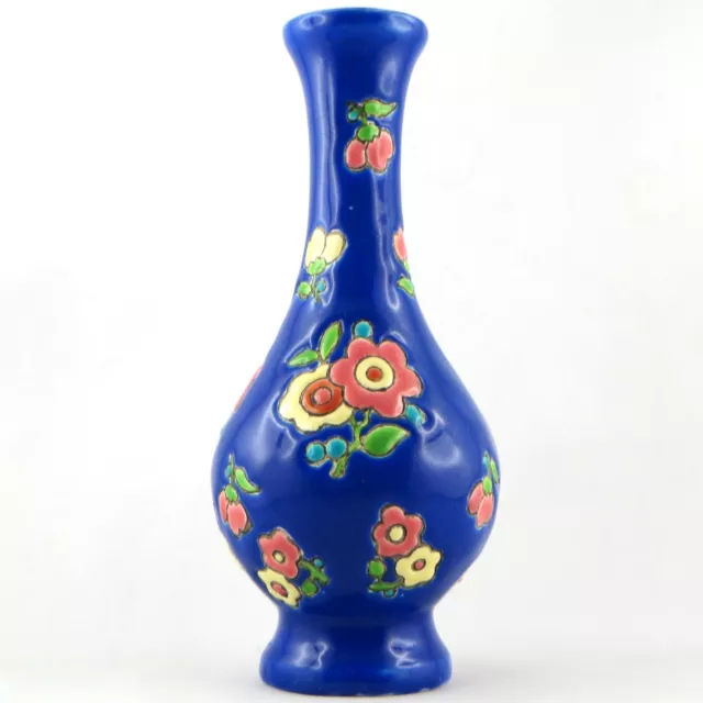 VASE Ancien EMAUX DE LONGWY Bleu Nuit Fleur, céramique/vieillard/gien/limoges...