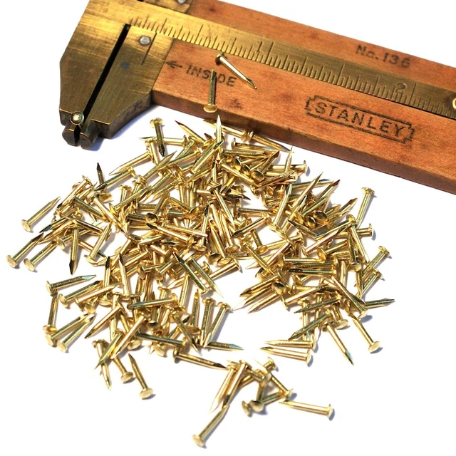 200pcs #19 x 5/16” 1x8mm Tiny Solid Brass Brads Escutcheon Pins Nails Fasteners