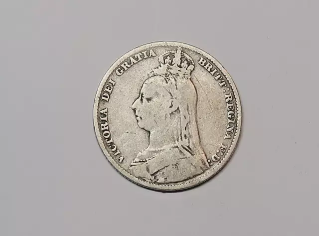 Great Britain : Silver Shilling 1890.  Queen Victoria    0.925 Silver.