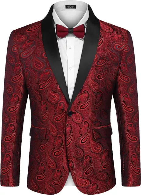 COOFANDY Mens Floral Tuxedo Jacket Paisley Shawl Lapel Suit Blazer Jacket for Di