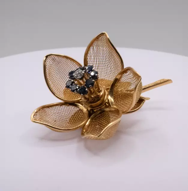 Broche Fleur Or Jaune 18k Saphirs & Diamants