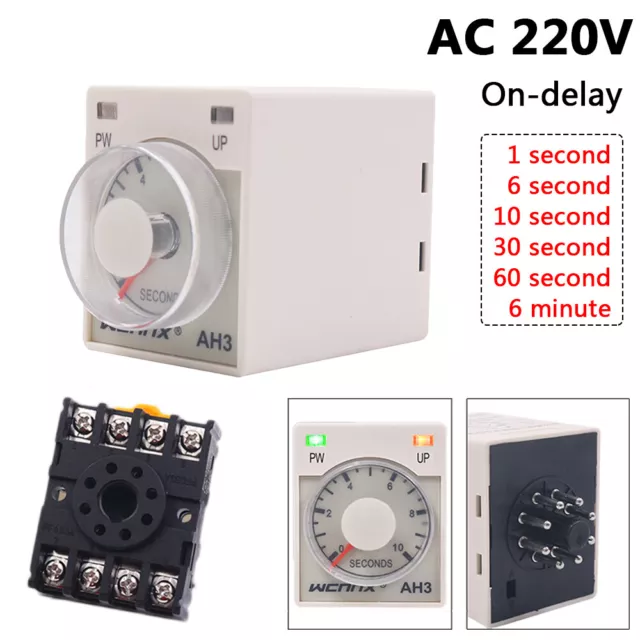 5A AC 220V Mini Time Delay Relays On-delay 2NO 2NC 1s,6s,10s,30s,60s,6min AH3-3