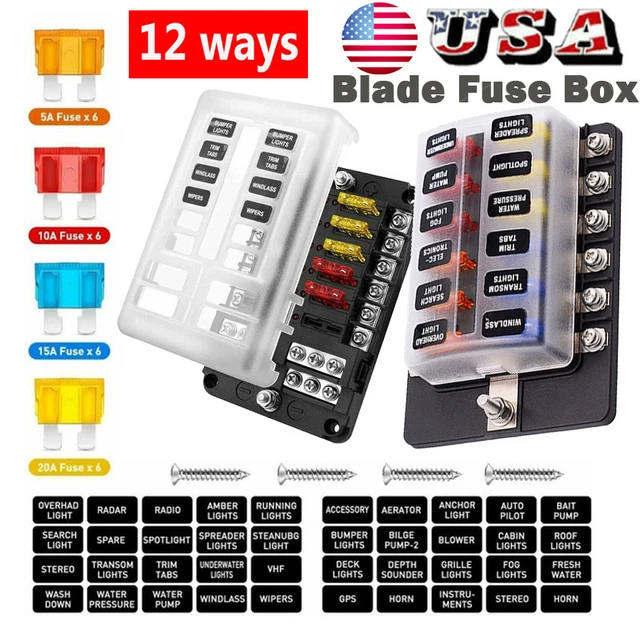 12 WAY BLADE Fuse Box Holder Modified Fuse Box Block with LED Warning
