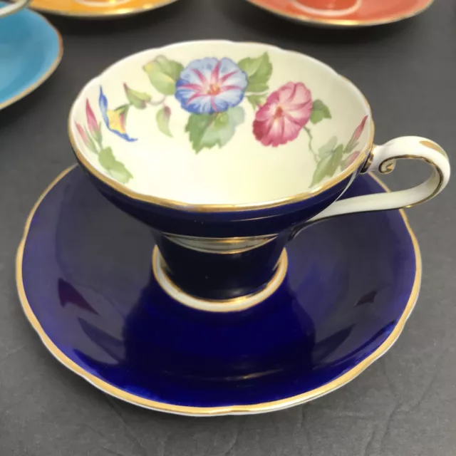 Aynsley England Cobalt Blue Morning Glory Flower Tea Cup and Saucer B5332