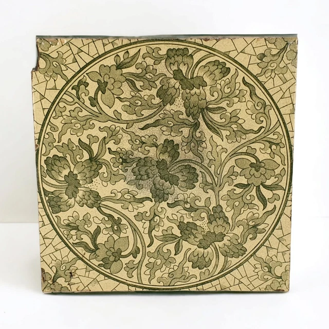 Victorian Floral Tile Decorative Antique Fireplace Transfer Print Salvaged 6"