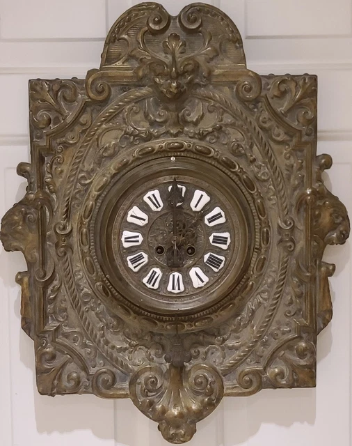 Antique 19th C. Farcot French Victorian Ornate Brass Nouveau Repousse Wall Clock