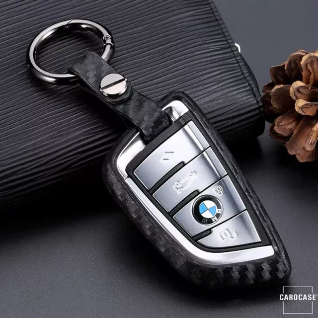 Silikon Carbon-Look Cover Etui Case für BMW Schlüssel (Schutzhülle + Karabiner)