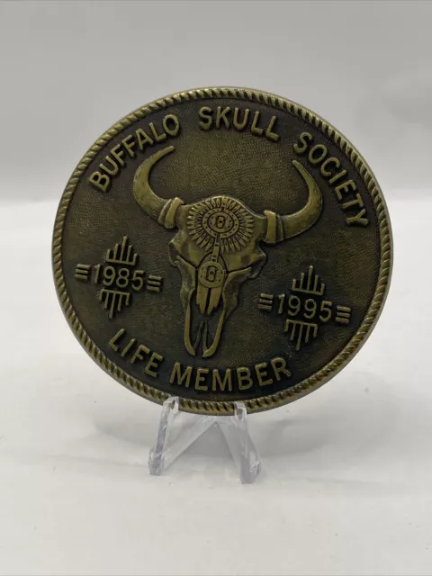 Buffalo Skull Society Life Member 1985-1995 Brass Belt Buckle Billy Mills