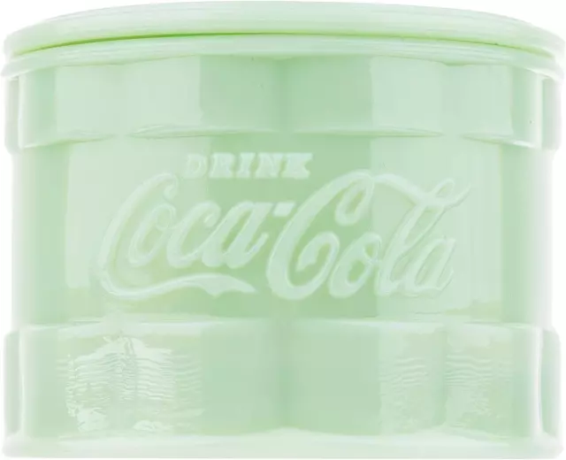 'S Coca-Cola Jadeite Salt Cellar with Lid 4.25 X 4.25 X 3.75", Green
