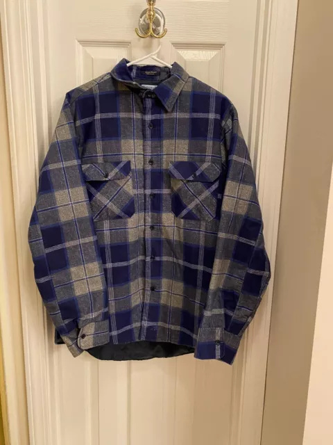 Vintage Fieldmaster Quilted Lined Flannel Shirt Jacket Blue Perma-Prest USA